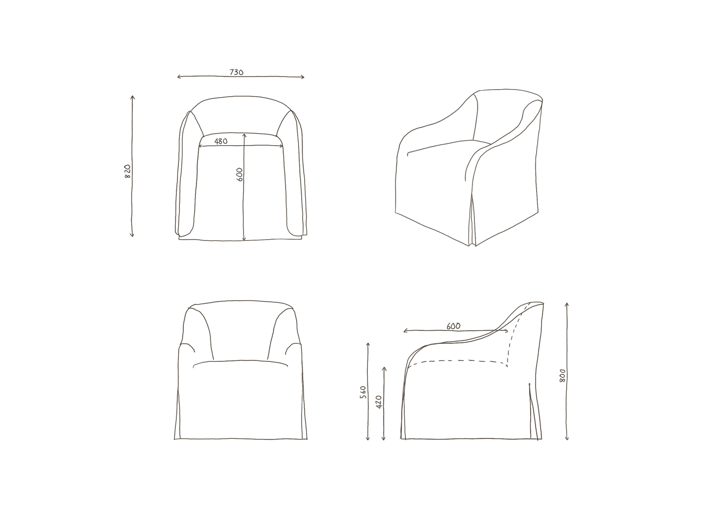 Technical drawing of frances jean Ocra chair
