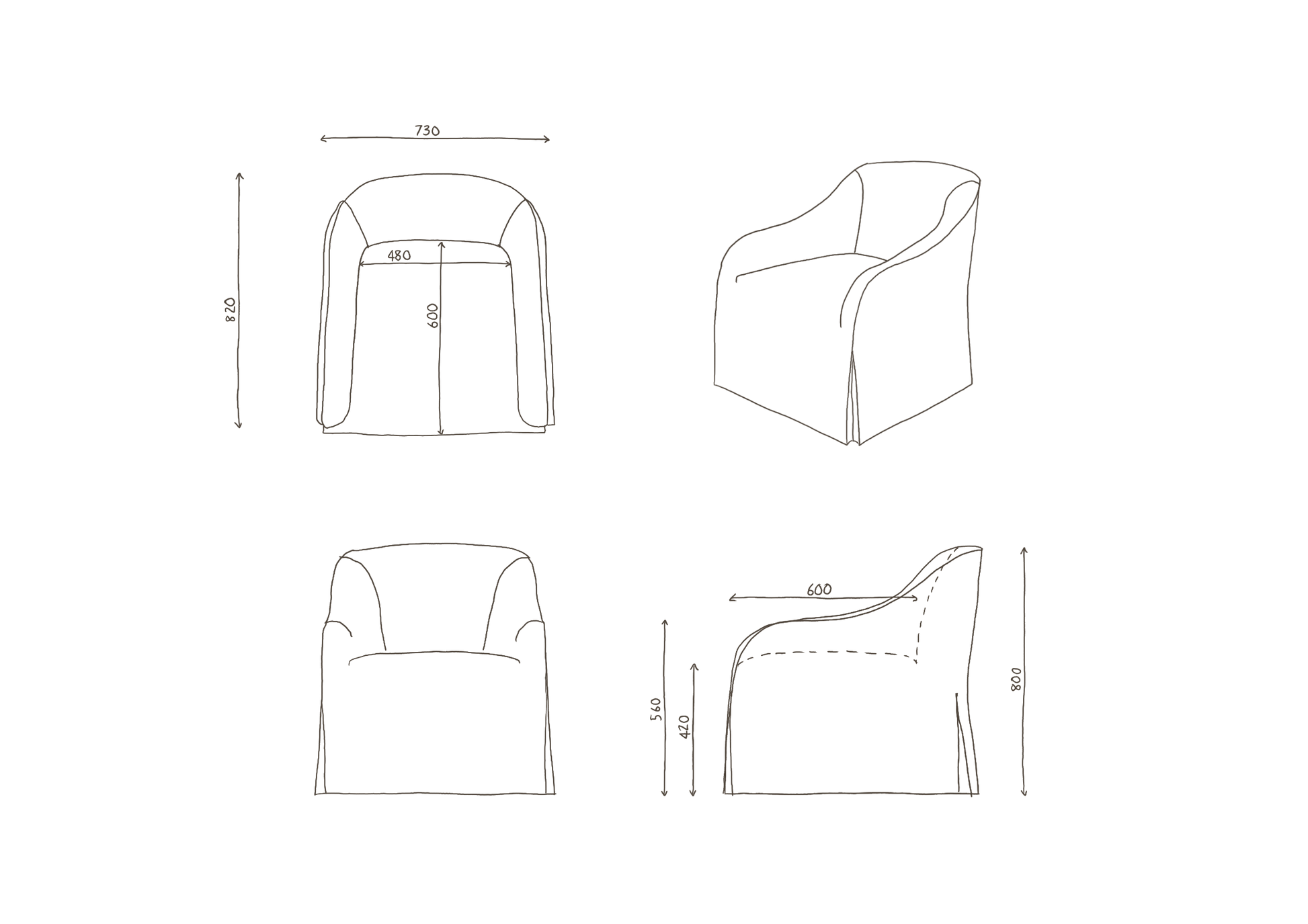 Technical drawing of frances jean Ocra chair