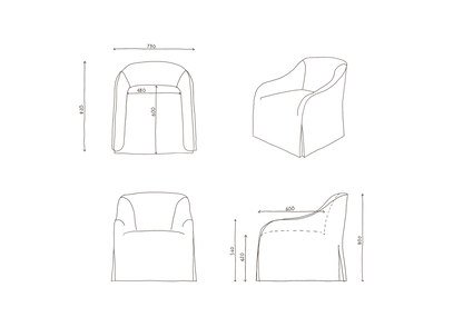 Technical drawing of frances jean Ocra chair